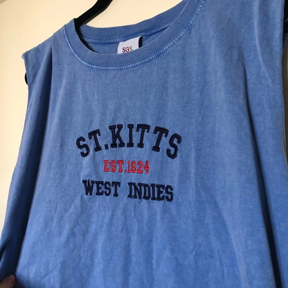 Vintage St Kitts West Indies sleeveless tunic top Blue retro oversized top 1980s - Picture 3 of 9